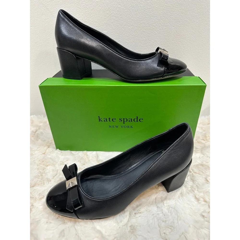 Womans‎ Kate Spade Deco Bow Ballet Pump Modern Glam Black Heels